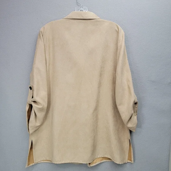 CAROLINE ROSE SUEDE BUTTON SHIRT, SIZE M - Picture 2 of 6